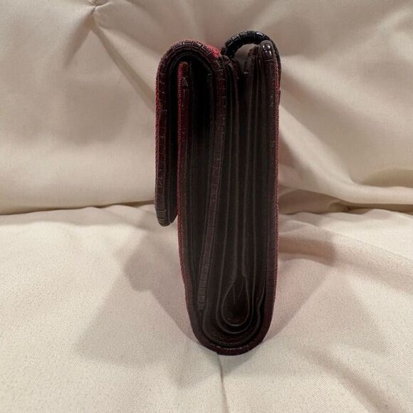 Loewe Deep Red Jacquard Anagram Cloth and Dark Brown Leather Wallet EUC - Picture 6 of 13
